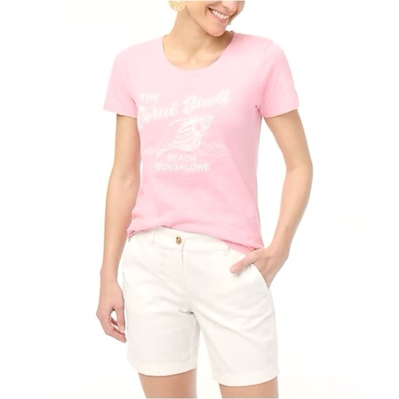J. CREW Graphic Tee Coral Shell Beach Bungalows Short Sleeve Womens T-Shirt NWT - Picture 2 of 9